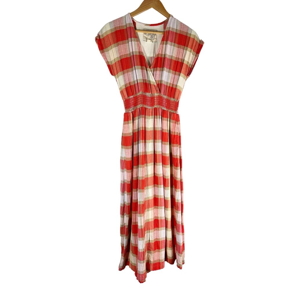 Ace & Jig Faye Picnic Red Plaid Surplus Midi Dress Size XS